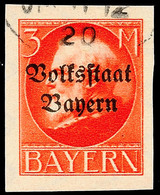 3 Mk Ludwig, Aufdruck "Volksstaat Bayern", Ungezähnt, Tadellos Gestempelt, Gepr. Infla (Helbig), Katalog: 130IIB O - Otros & Sin Clasificación