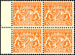 30 Pf. Orange Auf W-Papier, Viererblock Vom Linken Bogenrand Tadellos Postfrisch, Jeder Wert Gepr. Helbig BPP, Mi. 480,- - Autres & Non Classés