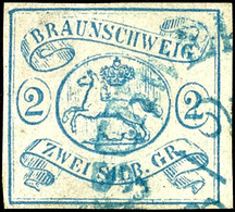 2 Silbergroschen Preußischblau, Vollrandiges Und Farbfrisches Kabinettstück, Klar Gestempelt Mit Blauem HK "Braunschweig - Other & Unclassified