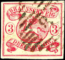 3 Sgr. Karmin, Allseits Breitrandig, Gestempelt, Kleine Helle Stelle, Signiert Pfenniger, Fotobefund Lange BPP, Mi. 350, - Sonstige & Ohne Zuordnung