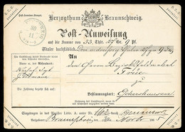 "ESCHERSHAUSEN" -L1 In Schwarz Mit Rahmenstück Oben Als Ak.-Stempel Rückseitig Auf Dienst-Postanweisung Aus "BRAUNSCHWEI - Brunswick