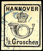 1/2 Gr. Posthorn Unter Krone, Weiße Gummierung, Tadellos Gestempelt, Gepr. Berger BPP, Mi. 250.-, Katalog: 17y O - Hanover