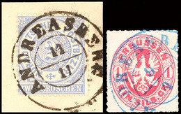 "ANDREASBERG" - Blauer K2, Zentrisch Klar Auf Preußen 1 Sgr. (sign. Flemming) Und Schwarzer K2 Zentrisch Auf Briefstück  - Hannover