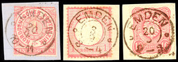"EMDEN" - K2 Mit Zwei Kringeln, Je Klar Und Vollständig Auf Drei Briefstück NDP 1 Gr. (Zahnfehler), DR 1 Gr. Großer Schi - Hannover