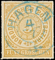 "HAGEN" - Blauer K2 Mit Zierstück, Klar Und Zentrisch Auf NDP 5 Gr., Katalog: NDP6 O - Hanover