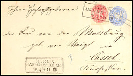 "BERLIN ANHALTER-BAHNH:" - Ra3, KBHW 94 A (80 Punkte), Auf GS-Umschlag 2 Sgr. Mit ZuF 1 Sgr. Nach Cassel, Vollständiger  - Sonstige & Ohne Zuordnung