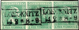 4 Pfennig, Waagerechter 3er-Streifen, Voll- Bis Breitrandig Mit Ra2 "LOECKNITZ 14/2", Tadellos, MI. 300.-, Katalog: 9a O - Sonstige & Ohne Zuordnung