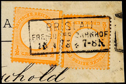 "BRESLAU FREIBURGER BAHNHOF" - Ra2, Auf Briefstück Mit Zwei Stück DR 1/2 Gr. Orange Großer Schild, Katalog: DR 18(2) BS - Other & Unclassified