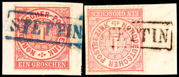 "STETTIN" - Stations-Ra1, In Blau Und In Schwarz Auf Zwei Briefstücken NDP 1 Gr. (blau Senkr. Bug), Katalog: NDP4,16 BS - Sonstige & Ohne Zuordnung