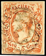 5 Neugroschen Johann, Ziegelrot, Voll- Bis Breitrandig Mit Nr.-Stpl., Kabinett, Gepr. Rismondo BPP, Mi. 80.-, Katalog: 1 - Andere & Zonder Classificatie