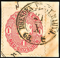 "DRESDEN NEUST:  BAHNH.", Klarer Bahnhofsstempel (Milde 51-4) Auf Kleinem Briefstück Mit 1 Ngr. Wappen, Auf Wappen Selte - Saxe