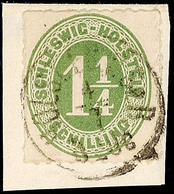 "HOLST. EB.P.SB.P. 3 ZUG4.7.", Klar Und Komplett Auf Briefstück Mit 1 1/4 S. Olivgrün Durchstochen, Pracht, Katalog: 9 B - Schleswig-Holstein