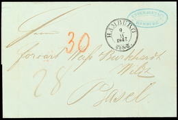 "HAMBURG Th.&T. 9/11 1847" - K3, Feuser 1356-6, Auf Austaxiertem Auslandsbrief In Die Schweiz Nach Basel (Ankstpl)  BF - Other & Unclassified