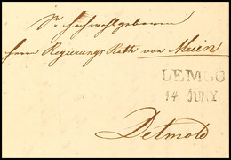"LEMGO 14 JUNY (1837)" - L2, Feuser 1980-5, Klar Auf Portofreiem Brief Nach Detmold An Einen Regierungsrath (genoss Als  - Autres & Non Classés