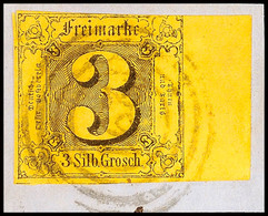 3 Sgr. A. Gelb, Farbfrisches, Nur Oben Berührtes, Ansonst Breitrandiges Rechtes BOGENRANDSTÜCK (8,5 Mm Bogenrand) Mit Vi - Autres & Non Classés