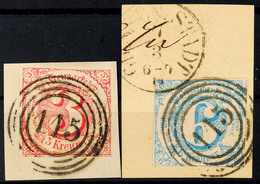 "115" (Type II) - GIESSEN, Je Herrlich Klar Auf Zwei Briefstücken 3 Kr. Rosa Und 6 Kr. Hellblau, Taxisschnitt, Katalog:  - Otros & Sin Clasificación