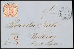 "132" Nebst K1 "LICH 10 2 1863" Auf Postbezirksbrief 3 Kr. über Gießen Nach Weilburg, Das Obere Und Untere Briefseitente - Otros & Sin Clasificación