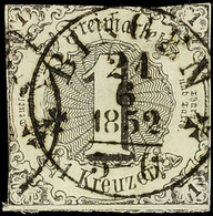 "BINGEN 24 6 1852" - Kleiner K1 Mit Kreuzen, Großherzogtum Hessen, Klar Und Zentrisch Auf 1 Kr. A. Graugrün, Taxisschnit - Altri & Non Classificati