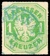 "ST. GOARSHAUSEN 24 9" (1867) - Blauer K1, Auf Farbfrischer Preussen 1 Kr., Minieckbugspur, Katalog: Pr.22 O - Sonstige & Ohne Zuordnung