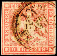 9 Kr. Hellrotkarmin, Plattenfehler I, Farbfrisches Exemplar Im Ausgabetypischen Schnitt, Gepr. Irtenkauf BPP, Mi. 400.-, - Other & Unclassified