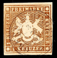 1 Kr. Braun, Lupen- Bis Breitrandiges Exemplar Mit Besserem K3 "OBERDISCHINGEN", Gepr. Irtenkauf BPP, Mi. 130,-, Katalog - Sonstige & Ohne Zuordnung