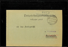 "SALZ Grebenhain (Oberhessen) Land", Auf Postzustellungsurkunde 1932 Nach Birstein  BF - Sonstige & Ohne Zuordnung