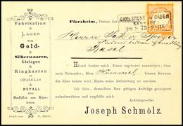 2 Kr. Kleiner Schild Orange Mit Klarem Ra3 CARLSRUHE IN BADEN BAHNOF 30.9.73 Als Portogerechte Einzelfrankatur Auf Dekor - Sonstige & Ohne Zuordnung