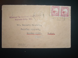 LETTRE Pour USA TP 1 D Paire OBL.MEC.7 MCH 1938 AUCKLAND + Griffe Missent To Central Station Kansas City, Mo. - Brieven En Documenten