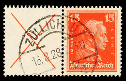 X+15 Pfg, Kant 1927, Gestempelt ZÜLLICHAU 16.8.28 (gefaltet), Mi. 300.-, Katalog: W23 O - Sonstige & Ohne Zuordnung