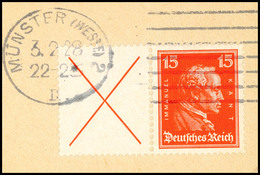 X + 15 Pf. Kant 1927 Auf Briefstück, MÜNSTER 3.2.28, Fotobefund Dr.Oechsner BPP: "einwandfrei", Mi. 300.-, Katalog: W23  - Autres & Non Classés