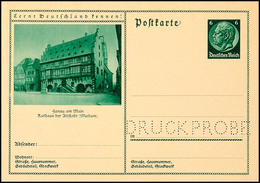 Druckprobe, 6 Pfg Hindenburg Grün, 6 Pfg Braun Und 6 Pfg Hitler Bildpostkarte Mit Entsprechender Lochung In Versalien -  - Otros & Sin Clasificación