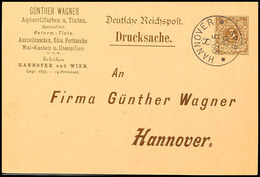 3 Pfg Krone/Adler, Günther Wagner, Rücks. Pelikan-Tinte Sorte 3001, 4001 U. 5001, Sauber Gestempelt "HANNOVER 22 5 00",  - Otros & Sin Clasificación