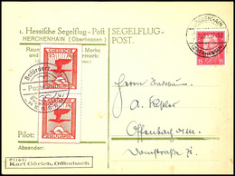 25 Pfg. 1. Hessische Segelflugpost Im Senkrechten Paar Mit Entsprechendem Flugpost-SST Auf Vordruckbrief Aus GREBENHAIN  - Poste Aérienne & Zeppelin