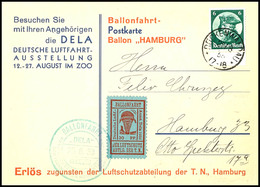 30 Pfg. Dela-Ballonpostmarke Rot Auf Mattkobalt Mit Plattenfehler " 'D' Von 'DER LUFTSCHUTZ' Oben Gebrochen" Auf Ballonp - Poste Aérienne & Zeppelin