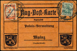 1912, Flugpost Rhein Und Main, 1 M. "Gelber Hund" Auf 10 Pfg  Zusammen Mit 5 Pfg Germania Auf Entsprechender Flugpostkar - Autres & Non Classés