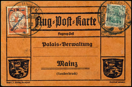 1912, Flugpost Rhein Und Main, 1 M. "Gelber Hund" Auf 10 Pfg  Zusammen Mit 5 Pfg Germania Auf Entsprechender Flugpostkar - Andere & Zonder Classificatie