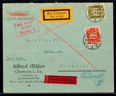 Deutsches Reich 1927, Luftpost-Eilboten-Brief Mit 10 U. 40 Pfg Reichsadler Von "CHEMNITZ 25.1.27" Nach Leipzig, Dort Ent - Otros & Sin Clasificación