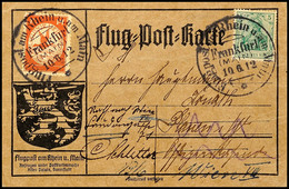 FRANKFURT 10.6.12 (Ersttag), Flugpostmarke 10 Pfg (etwas Oxidiert) Nebst 5 Pfg Germania Auf Graubrauner Flugpostkarte, G - Other & Unclassified