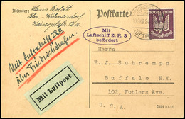 1924, Erste Zeppelin-Fahrt Nach Nordamerika, Karte Mit 100 Pfg Holztaube Von "FRIEDRICHSHAFEN LUFTPOST 10. OKT 1924" Nac - Altri & Non Classificati