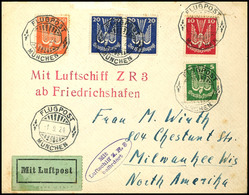 1924, Erste Zeppelin-Fahrt Nach Nordamerika, Brief Mit 5 Werten Ex 5 - 50 Pfg Flugpost Holztaube Von "FLUGPOST MÜNCHEN 1 - Autres & Non Classés