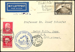 1929, Durchgeführte 1. Nordamerikafahrt, Brief Mit 4 RM Zeppelin Sowie 10 Und 15 Pfg Freimarken Mit Maschinenstempel "FR - Sonstige & Ohne Zuordnung