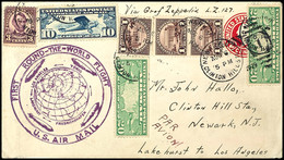 1929, Weltrundfahrt, Amerikanische Post Lakehurst - Los Angeles, 2 C. Ganzsachenumschlag Mit Bunter Zusatzfrankatur, Dab - Andere & Zonder Classificatie
