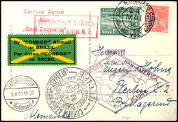 1930, Südamerikafahrt, Brasilianische Post, Karte Mit 5.000 Rs Zeppelinpost Und 300 Rs Freimarke Von "RIO DE JANEIRO 24  - Altri & Non Classificati