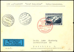 1931, Fahrt Vaduz-Lausanne, Brief Mit 2 Fr. Zeppelinmarke Mit Rotem Postsonderstempel "VADUZ JUNI 1931" Nach Dornbirn Mi - Autres & Non Classés
