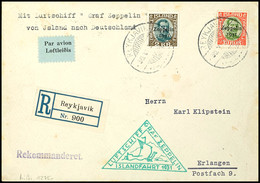 1931, Islandfahrt, Isländische Post, R-Brief Mit 2 Kr. Und 30 Aur. Zeppelinmarken Von "REYKJAVIC 30.VI.1931" Nach Erlang - Altri & Non Classificati