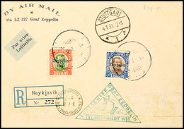 Islandfahrt, Eingeschriebene Karte Ab Reykjavik Mit 30 A. Und 1 Kr. Zeppelinmarke, Letztere Mit Punkt Am Fuß Der 1, Befö - Other & Unclassified