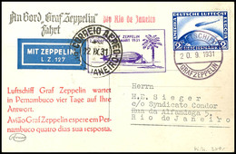 1931, 2. Südamerikafahrt, Bordpost Bis Brasilien, Fotokarte "LZ 127 'Graf Zeppelin' In Fahrt Mit 2 RM. Zeppelin Mit Bord - Sonstige & Ohne Zuordnung