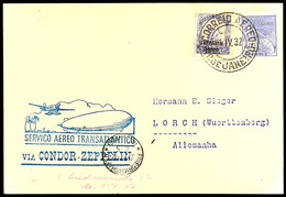 1932, 3. SAF, Brasilianische Post, Postkarte Mit Zeppelinmarke Zu 1.500 Reis, Gute Erhaltung, Katalog: Si.151A BF - Sonstige & Ohne Zuordnung