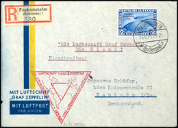 1933, Chicagofahrt, Auflieferung Friedrichshafen Bis Miami, R-Brief Mit 2 RM. Chicagofahrt Vorderseitig Und Zusammendruc - Sonstige & Ohne Zuordnung