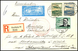 1936, 1. Nordamerikafahrt, Auflieferung Frankfurt Mit Bestätigungsstempel "c", R-Brief Mit 50 Und 75 Pfg Nordamerikafahr - Sonstige & Ohne Zuordnung